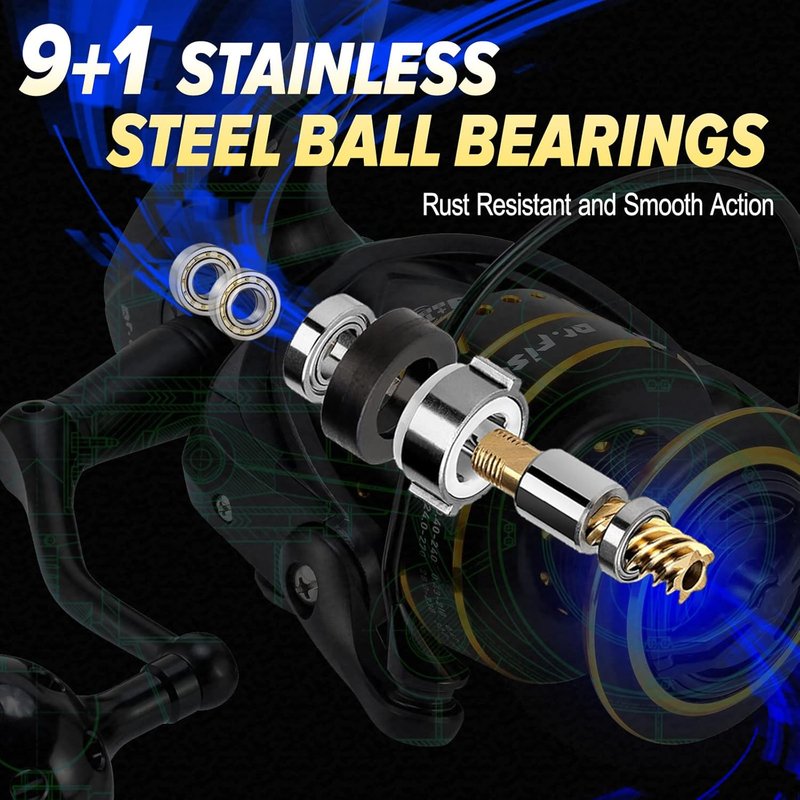 Dr.Fish Poseidon Spinning Reel - 9+1 Ball Bearings, Graphite Body, 25LB Drag | Saltwater & Freshwater Fishing