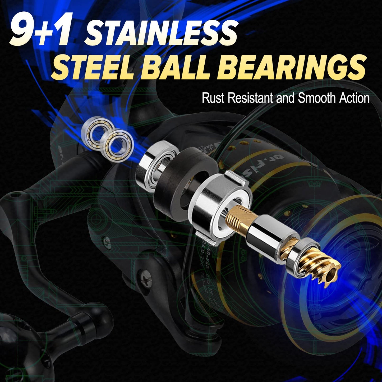 Dr.Fish Saltwater Spinning Reel, Graphite Body, 9+1 Ball Bearings, CNC Aluminum Spool and Handle, 25LB Carbon Fiber Drag, Surf Casting Lightweight Offshore Reel PL4000