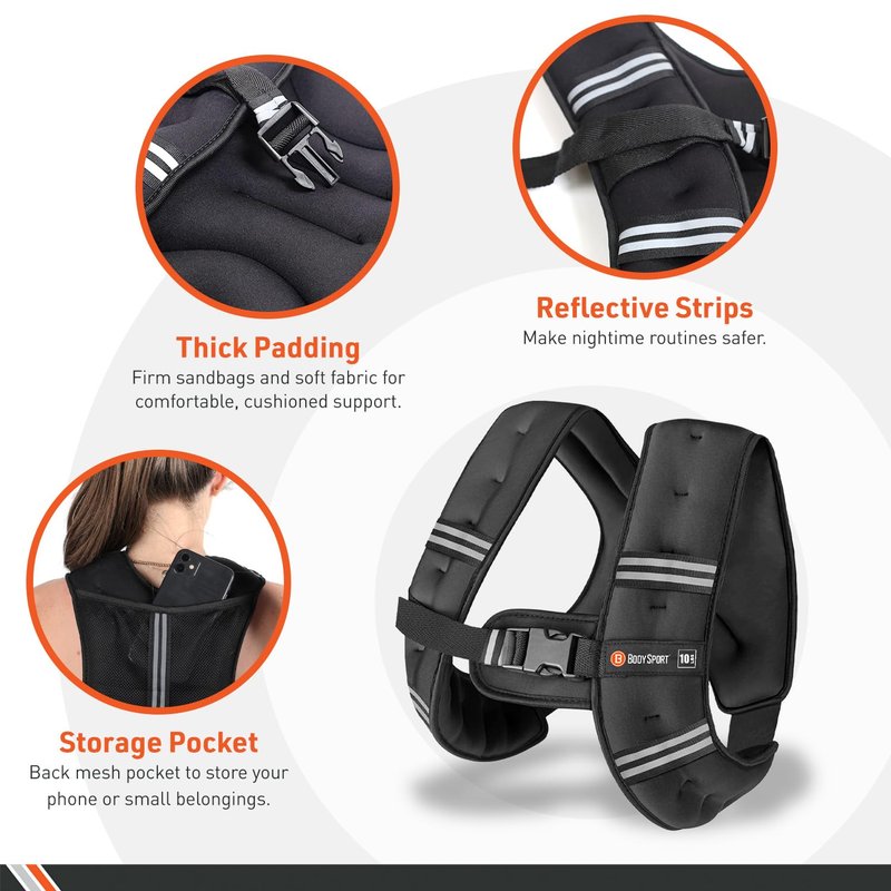 Body Sport Weighted Vest, 5 lb. - Adjustable Fitness Vest for Strength Training, Running, Walking, and Endurance Workouts