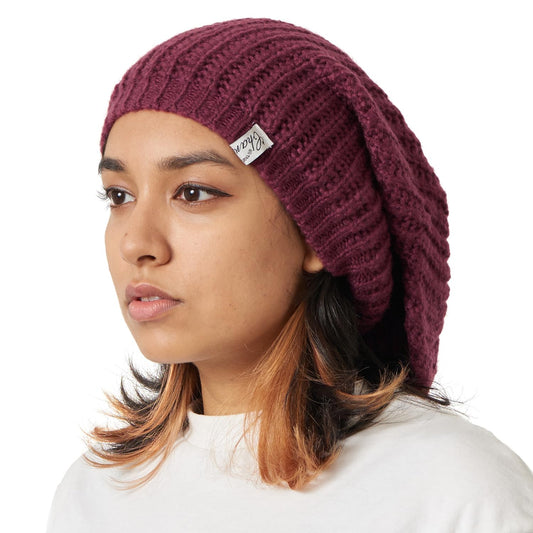 Oversized Winter Slouchy Knit Beanie - Mens Warm Fall Hat Womens Dreadlock Cap Large Slouch Tam for Big Heads Burgundy