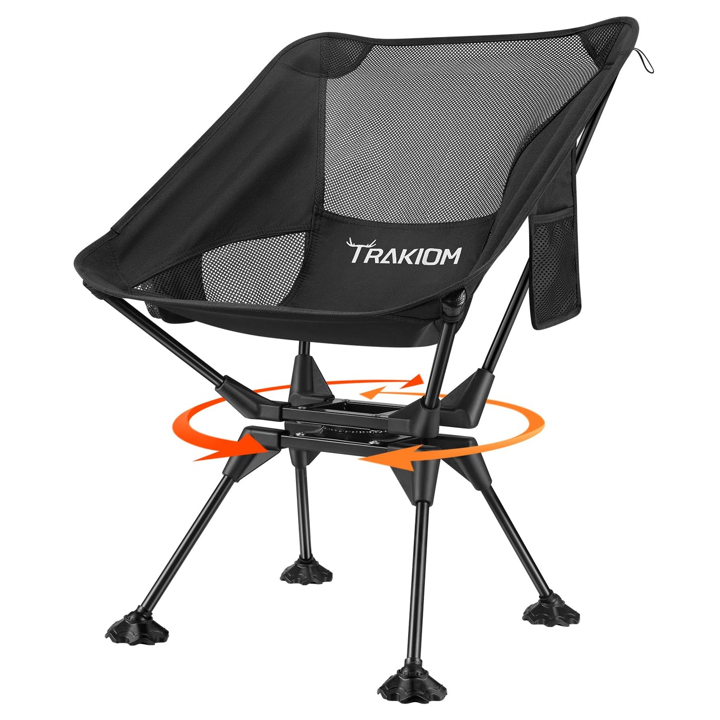 Trakiom 360° Swivel Folding Camping Chairs, Compact and Portable Chair for Outdoor Camp, Foldable Chairs with Anti-Sinking Large Feet for Travel, Beach, Picnic, Sports, Fishing Support 300 LBS(Black)