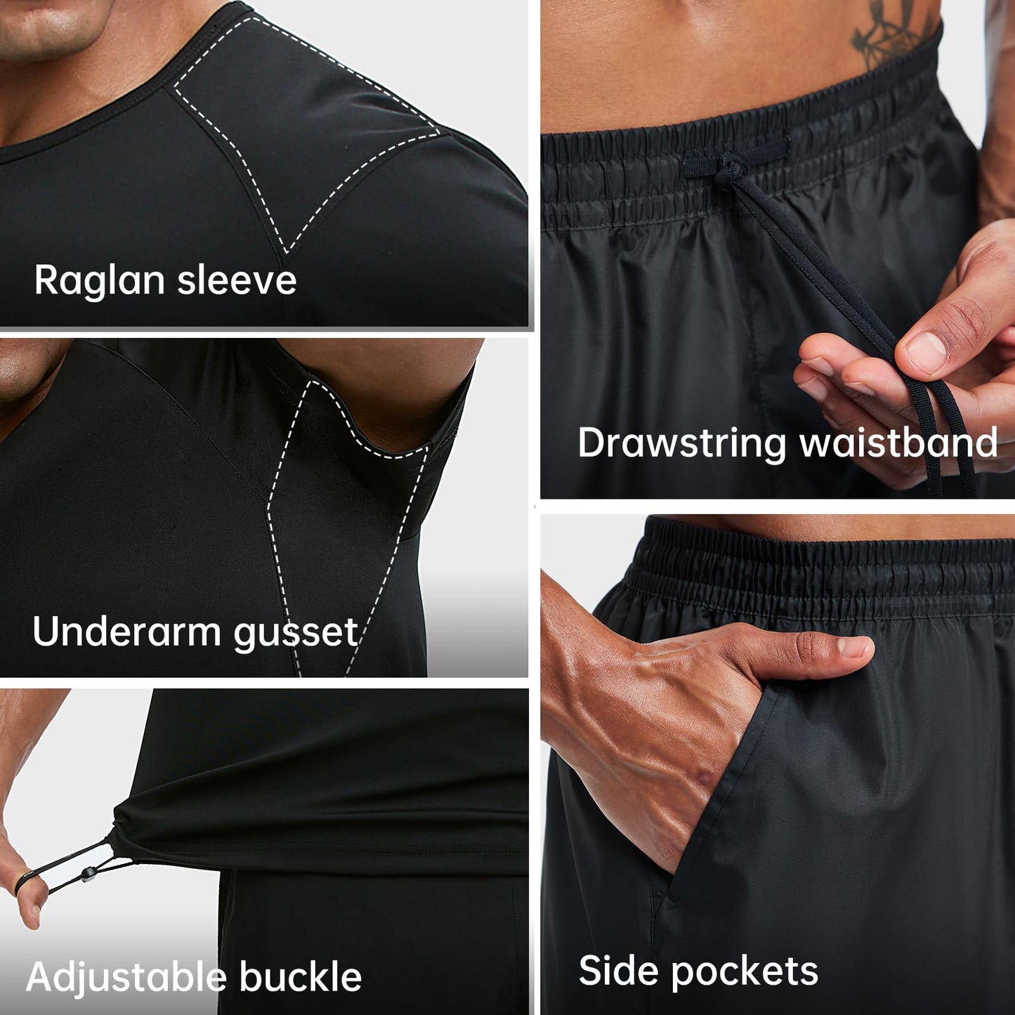 HOTSUIT Sauna Suit for Men Weight Loss Heat Trapping Sweat Shirts & Fat burning Shorts for Weight Loss Workout Gym Exercise Boxing Black 3XL