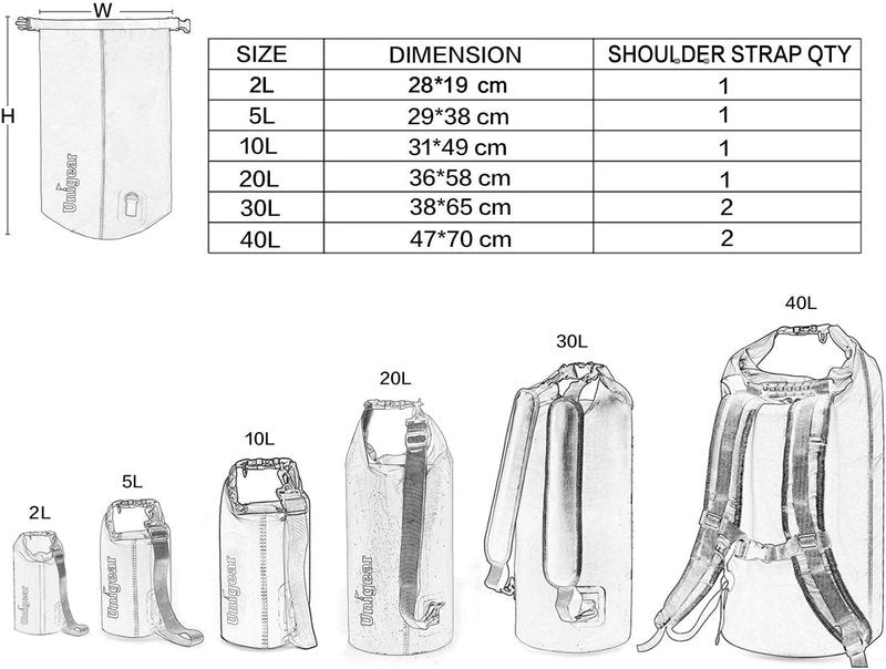 Unigear Waterproof Dry Bag - Lightweight Floating Storage for Kayaking, Fishing & Camping | 2L/5L/10L/20L/30L/40L Sizes