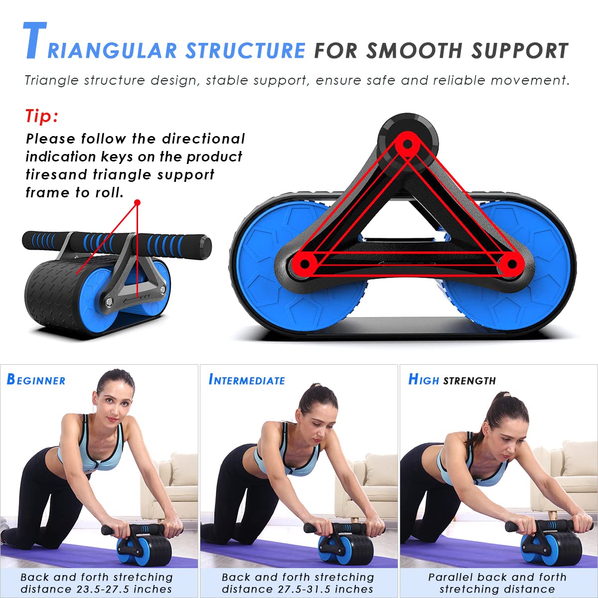 Automatic Rebound Abdominal Wheel, Double Round Ab Roller Wheel Exercise Equipment, Domestic Abdominal Exerciser, Ab Roller for Abs Workout, Beginners and Advanced Abdominal Core Strength Training