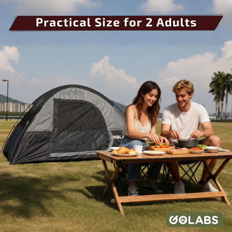 Golabs CT1 2 Person Camping Tent, Easy Set Up in 3 Mins, PU1500mm Waterproof w/Mesh Top & Door with Ventilation, Lightweight 4.4lbs Portable Family Tent with Carry Bag &Interior Storage Pockets &Hook
