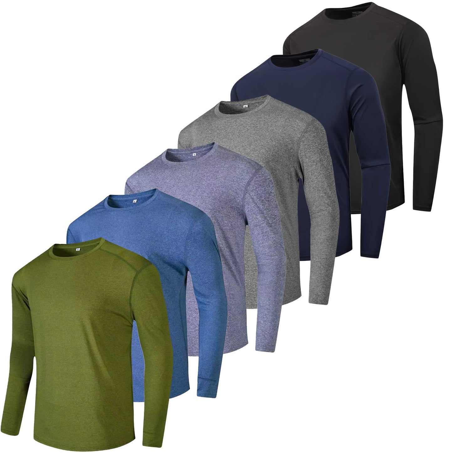 Tee Shirts for Men 6 Pack,Mens Long Sleeve T Shirts Workout Gym Athletic Sun Protection UPF 50+ Performance Running Shirts(L)