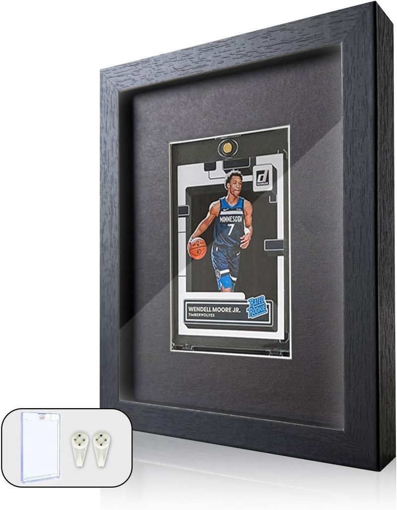 Sports Card Display Frame - Tempered Glass Wall Mount/Tabletop Case for Baseball, Basketball, Football & Hockey Cards | 6''x 8'', Black