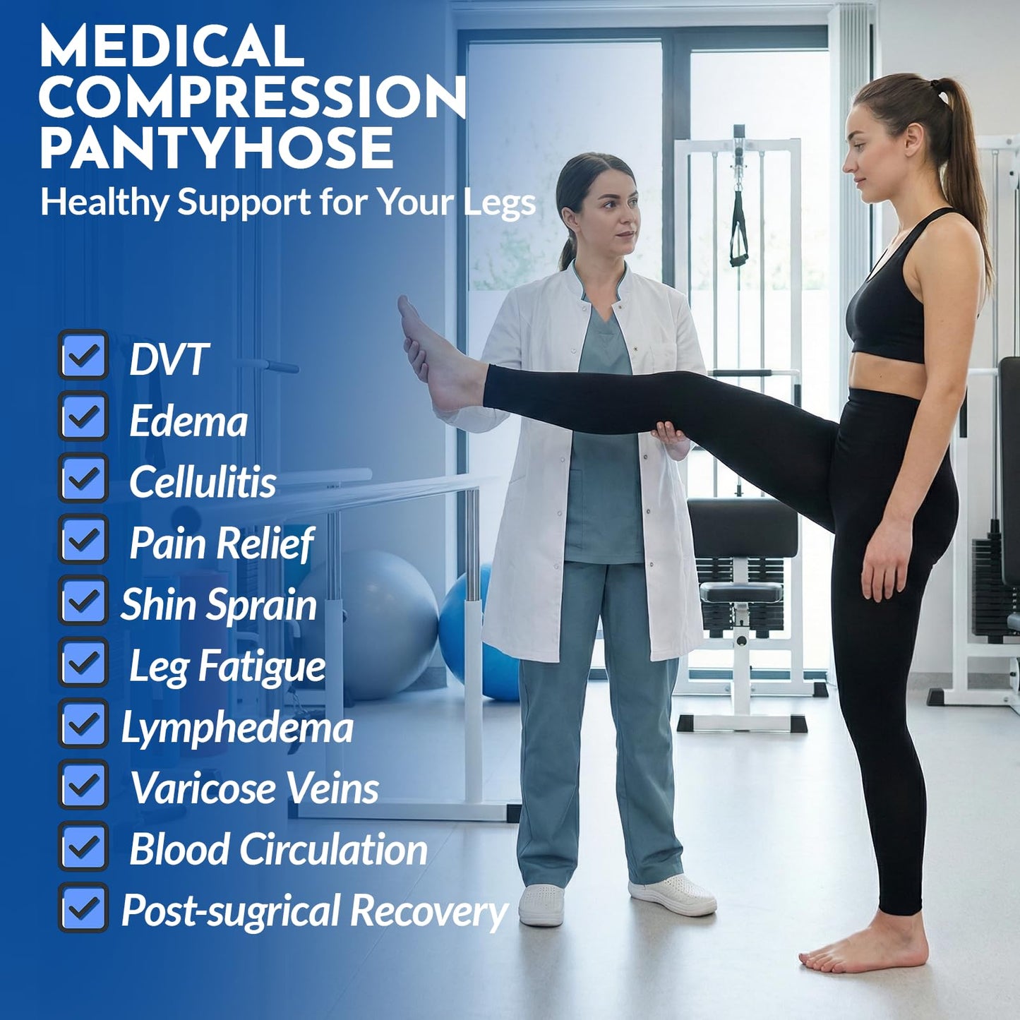 Compression Tights Women, 20-30mmHg Graduated Support Compression Pantyhose Footless Medical Compression Stockings High Waist Compression Leggings for Varicose Veins, Edema, DVT(Black, X-Large)