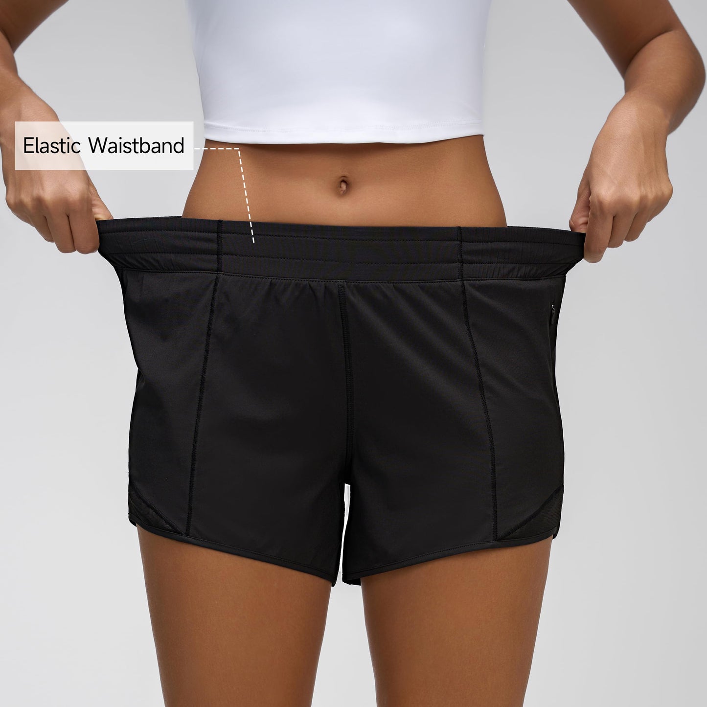 MCEDAR Women's Low Waisted Running Shorts 4" with Mesh-Lined Active Workout Quick Dry Gym Athletic Sports Short Zip Pocket Black/S