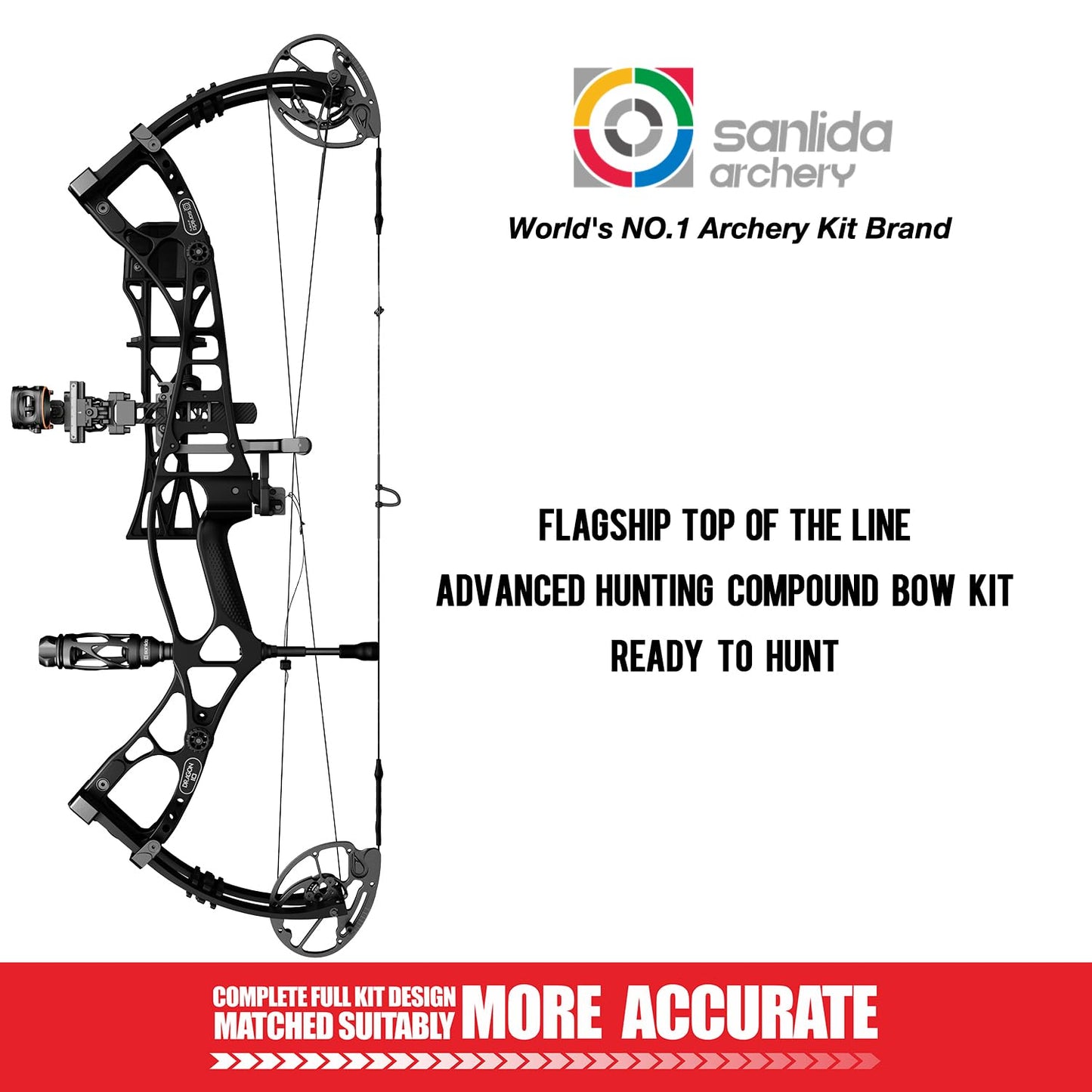 Sanlida 2024 Dragon 10 Flagship Top of The Line Hunting Compound Bow Kit for Adults and Advanced Archers, IBO Speed 340 FPS, Limited Life-time Warranty (Large Cam(30"-32"), Black, 60-70#)