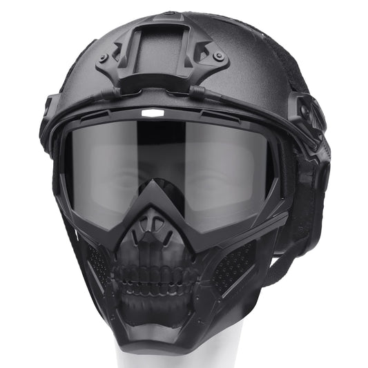 VPZENAR Airsoft Helmet with Front NVG Mount, Black Tactical Helmet, Detachable Goggles with Gray Lens, Military Tactical Paintball Gear