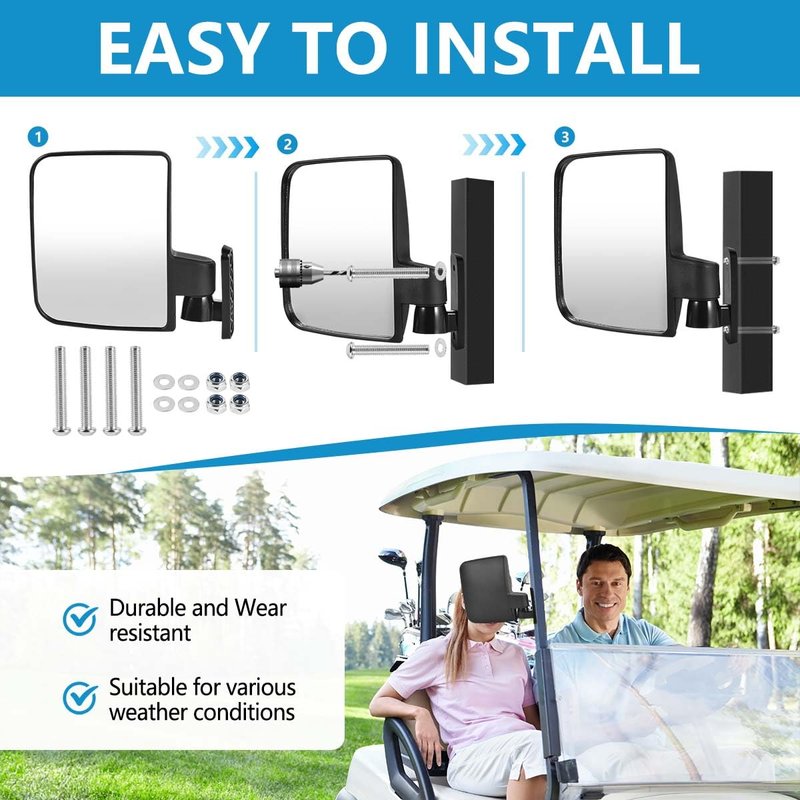 OBTANIM Adjustable Golf Cart Side Rear View Mirrors for Club Car EZ GO Yamaha and Others Carts