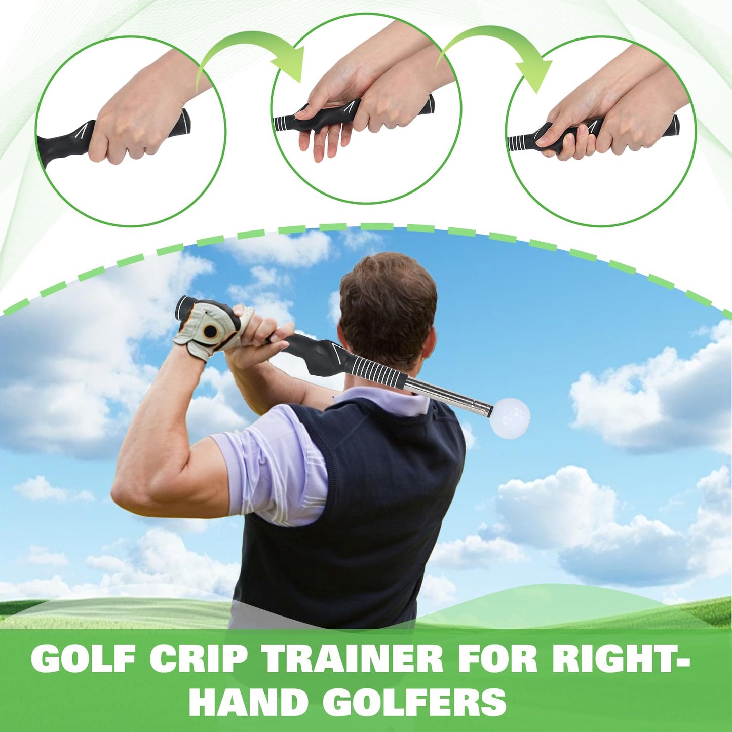 Crystalberry Retractable Golf Swing Training Aid Golf Training Aid for Warm-Up Portable Golf Swing Trainer Golf Accessories Strength & Tempo Training for Chipping Hitting