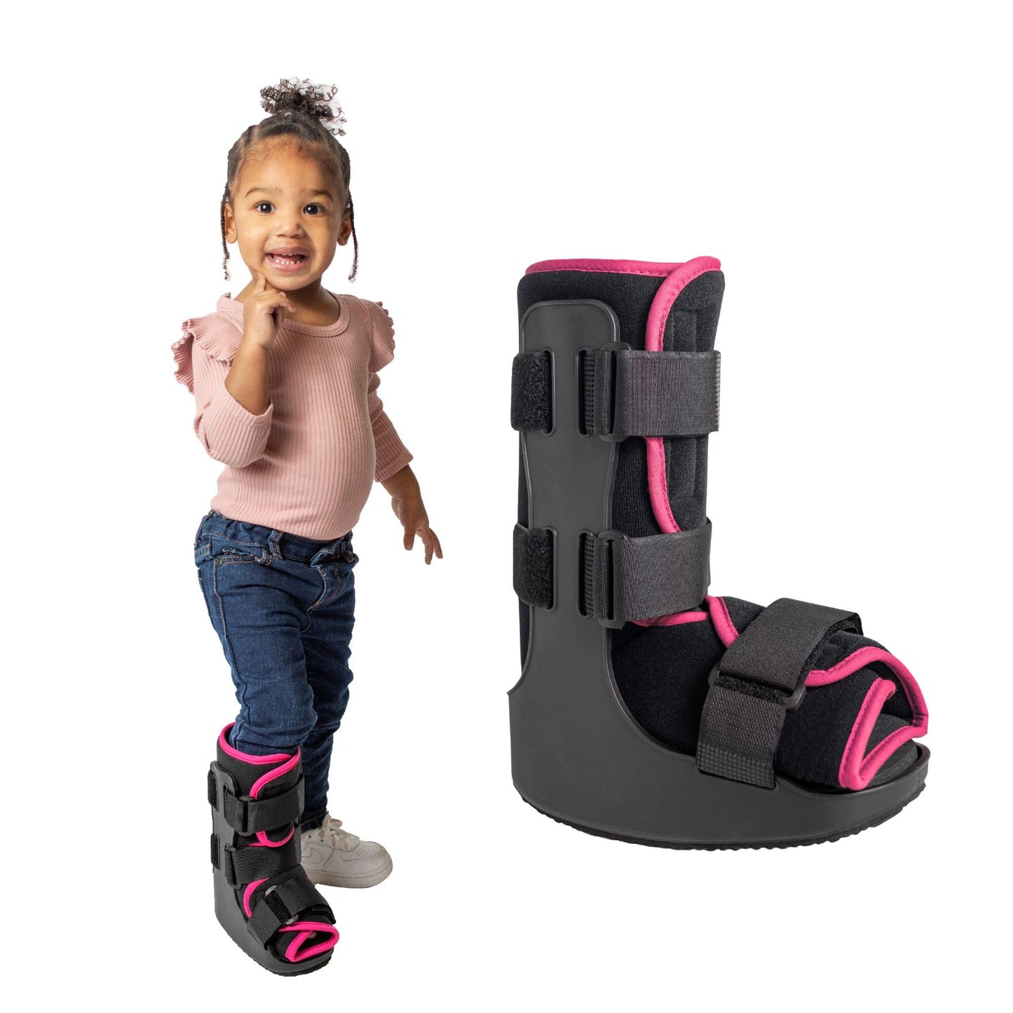 Brace Direct Pediatric Walking Boot – Kids Fracture Boot for Foot Injuries, Ankle Sprains & Post-Op Recovery, Pink PDAC L4386, L4387 (Large, US Kids 11.5K–1.5)