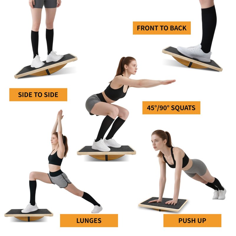 Balance Board for Physical Therapy, Wooden Wobble Board for Balance Training and Ankle Strengthening, Anti-Slip Surface, 350 lbs Capacity Standing Desk Rocker Board (180°)