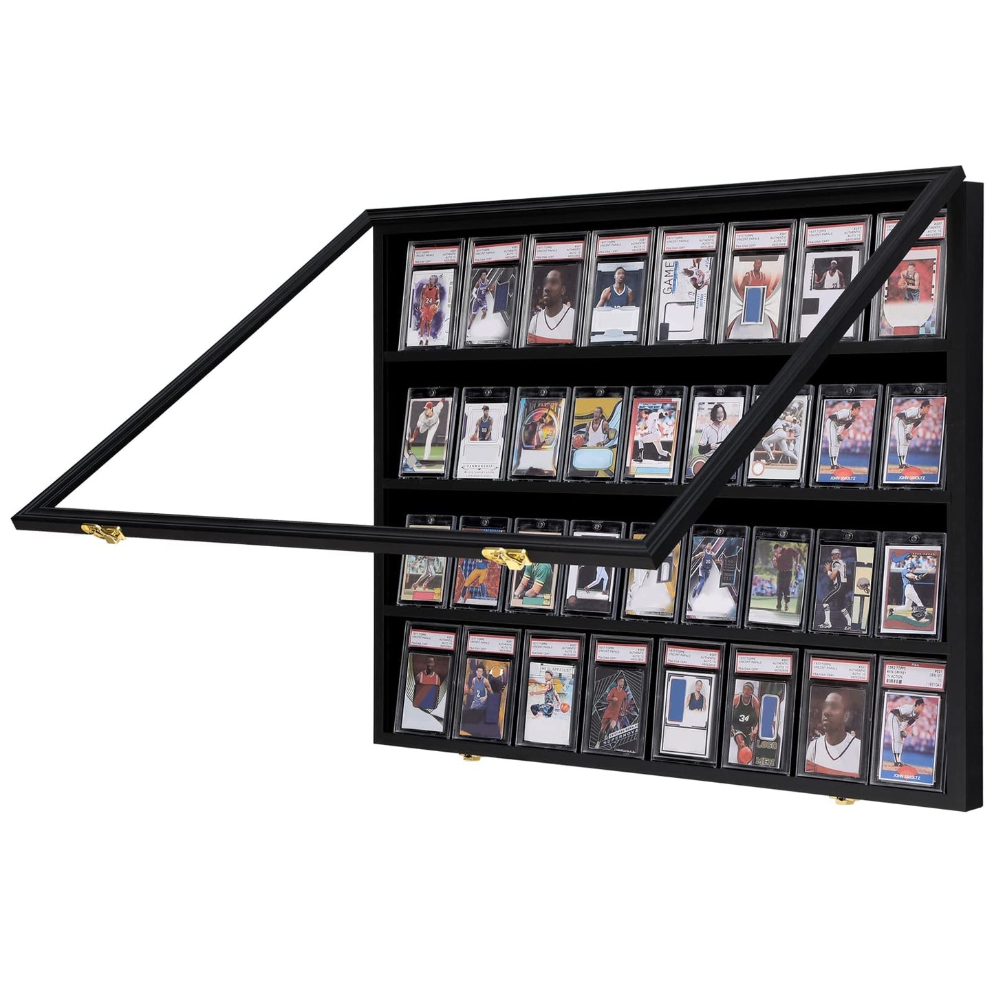 VERANI 36 Baseball Card Display Case, Graded Sports Card Display Frame with UV Protection & Lock, Large Wall Cabinet for Football Hockey Basketball Trading Cards (31x24.3x2.1 in)