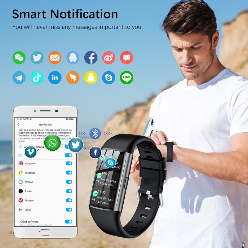 FKGZJF Smart Watch, Health Fitness Tracker Watch with 24/7 Heart Rate, Blood Oxygen Monitor, Sleep Tracker,Pedometer, IP68 Waterproof Activity Trackers Compatible with Android & iPhone Women Men