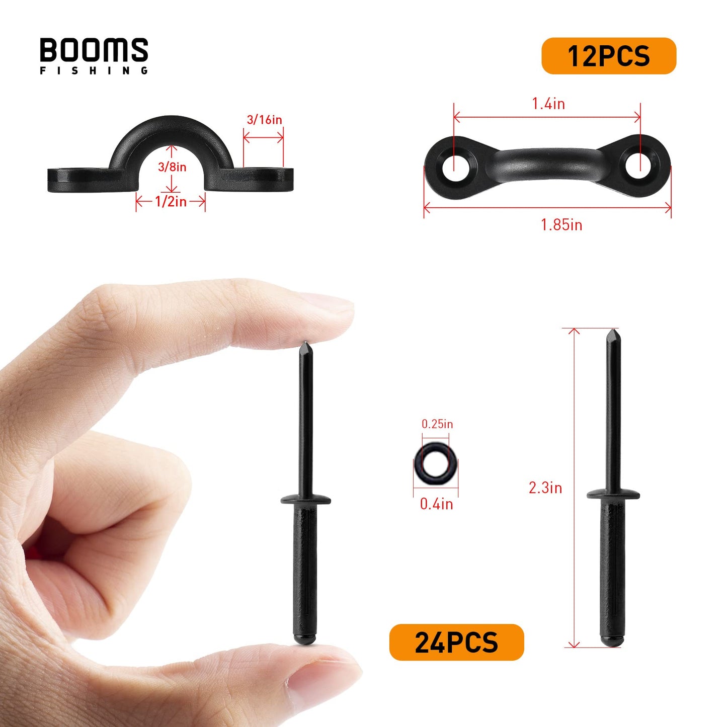 Booms Fishing MA1 Pad Eye Rivet Kit Attachment Points for Kayaks, Caones, Boats