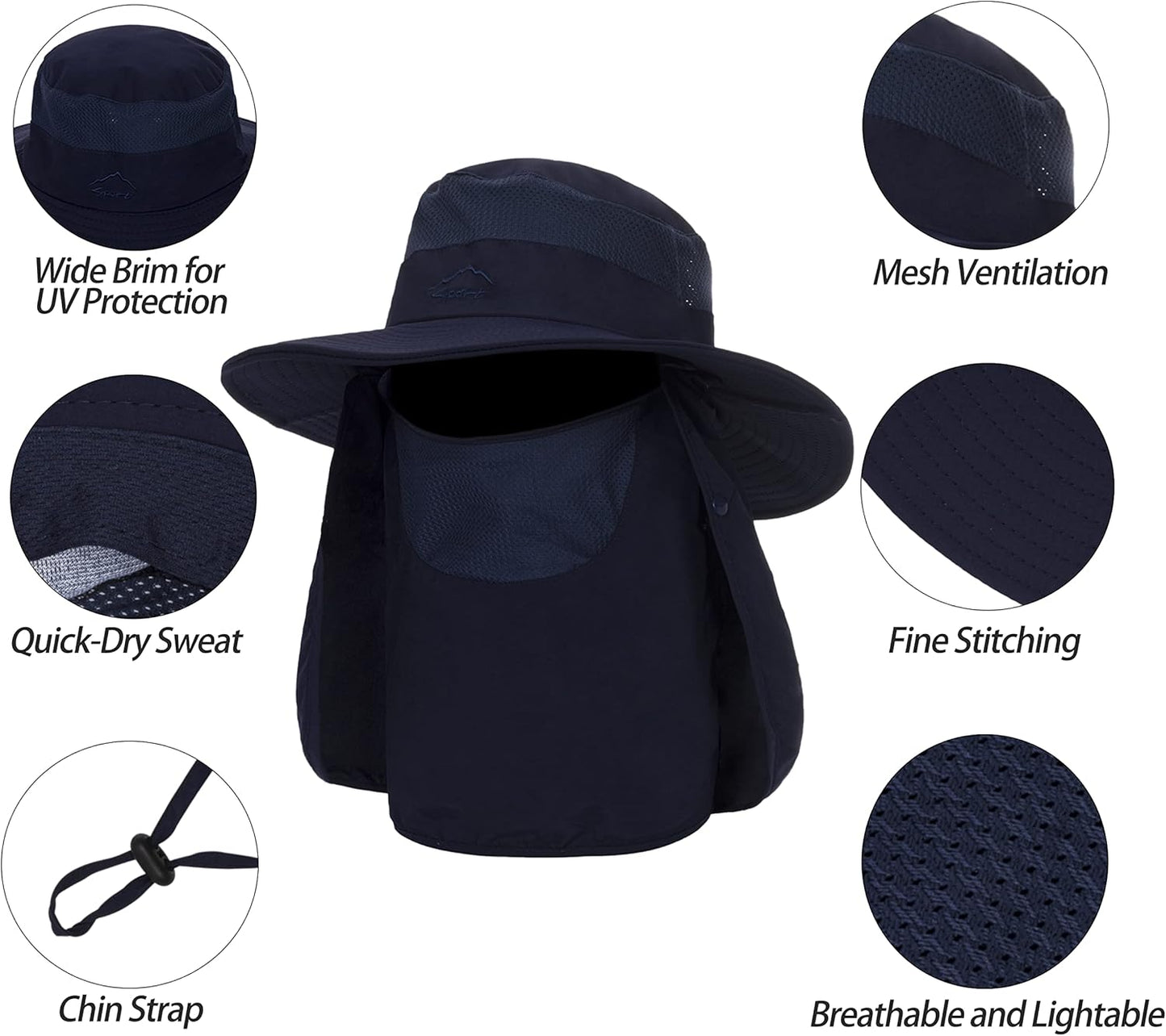 Wide Brim Sun Hat for Women & Men - Removable Neck & Face Flap, UPF 50+ Protection | Ideal for Fishing & Outdoor Activities