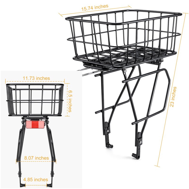 CXWXC Rear Bike Rack with Basket - Disc/Non-Disc Brake Compatible - Aluminum, Black, 26'-29' & 700c Wheels