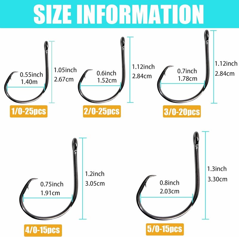 Circle Fishing Hook Kit - 100 High Carbon Steel Hooks for Octopus Fishing | Sizes 1/0-5/0