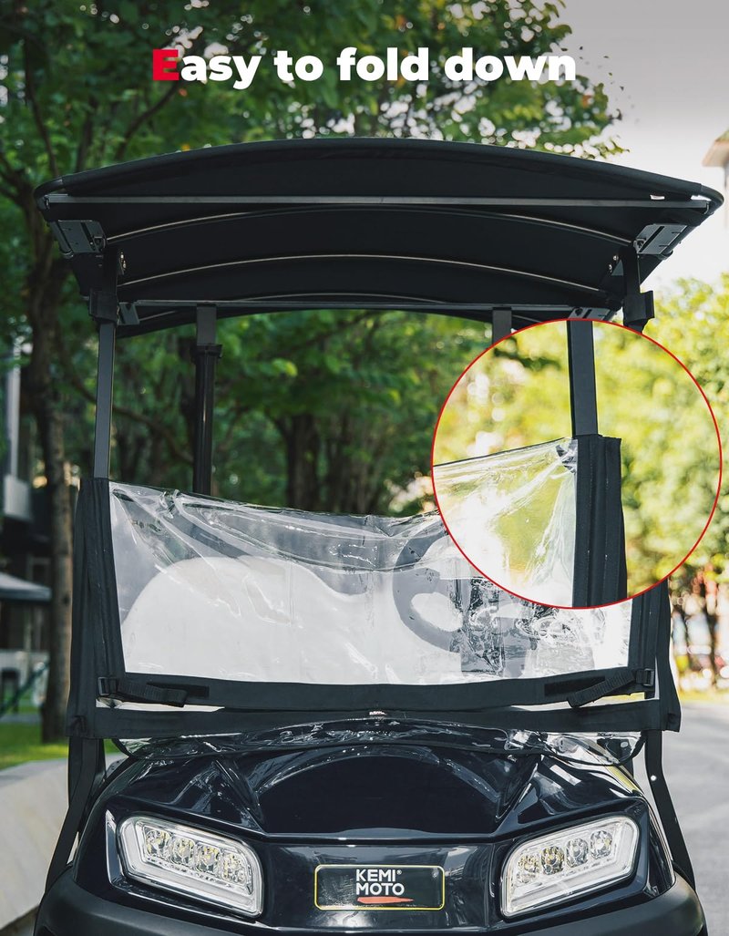 KEMIMOTO Foldable Golf Cart Windshield Compatible with Club Car DS, Tempo, Precedent, Portable Lightweight PVC Replacement Front Windshield, Black
