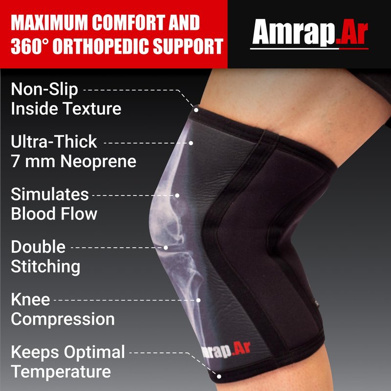 AMRAP.AR 7mm Knee Sleeves (size M - Pair) | Neoprene Knee Sleeve for Weightlifting Men and Women & Powerlifting | High-Performance Gym Reaper Knee Sleeves Compression Support for Squats, Weight Lifting