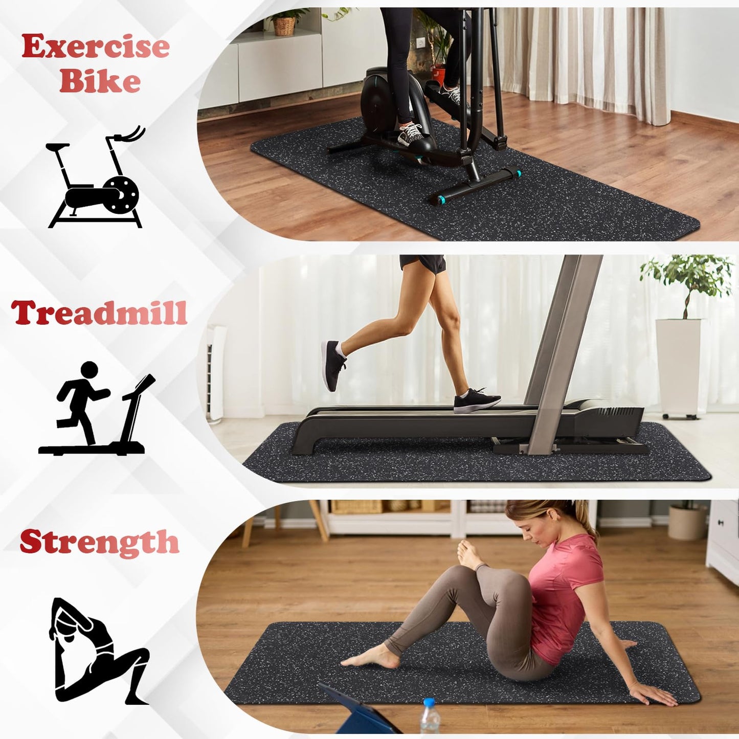 EnamelEVO Treadmill Mat for Hardwood Floors - 100% Recycled Rubber Mat for Home Gym Flooring, Durable Workout Fitness Mats, Walking Pad Exercise Bike Equipment Mat, Non-Slip 0.16" Thick, Grey