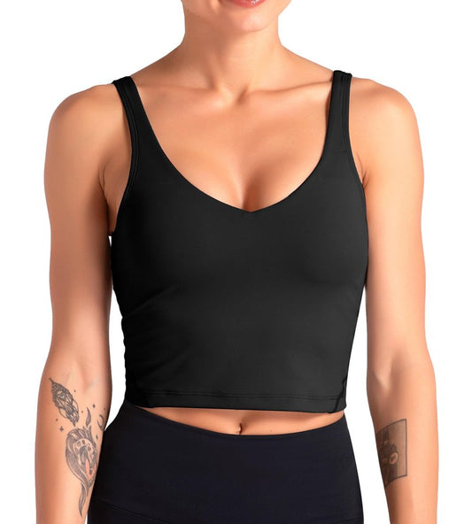 Dragon Fit Women’s Longline Sports Bra Wirefree Padded Medium Support Yoga Bras Gym Running Workout Tank Tops Black