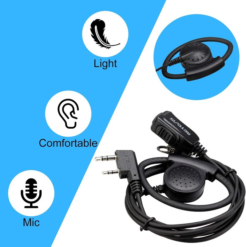 Adjustable Walkie Talkie Earpiece with Mic - D Shape Earhook for RT22, RT68, H-777 | 6 Pack