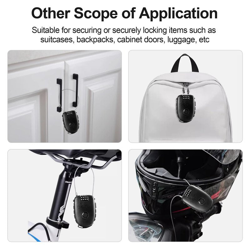JAGASOL Motorcycle Helmet Lock, 4 Digit Combination 27.5 Inch Retractable Cable Lock for Snowboard, Bike Luggage Backpack Scooter Suitcase Ski, Small Multi-Function Secure Lock for Travel, Black