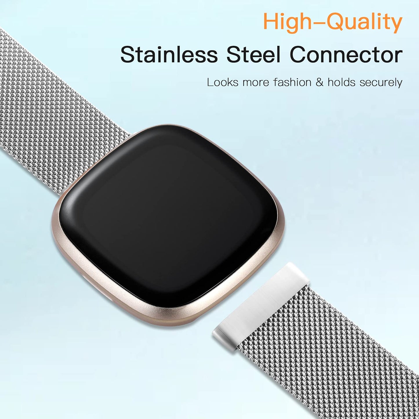 ZWGKKYGYH Compatible with Fitbit Versa 3 Sense Bands for Women Men and Sense 2 Versa 4 Bands, Stainless Steel Metal Mesh Band Breathable Replacement Accessories Strap with Magnet Lock, Small Silver