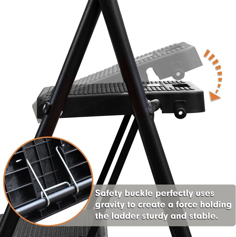 HBTower 2-Step Ladder - 500 lbs Capacity Folding Step Stool with Anti-Slip Pedals & Convenient Handgrip | Lightweight Black Design