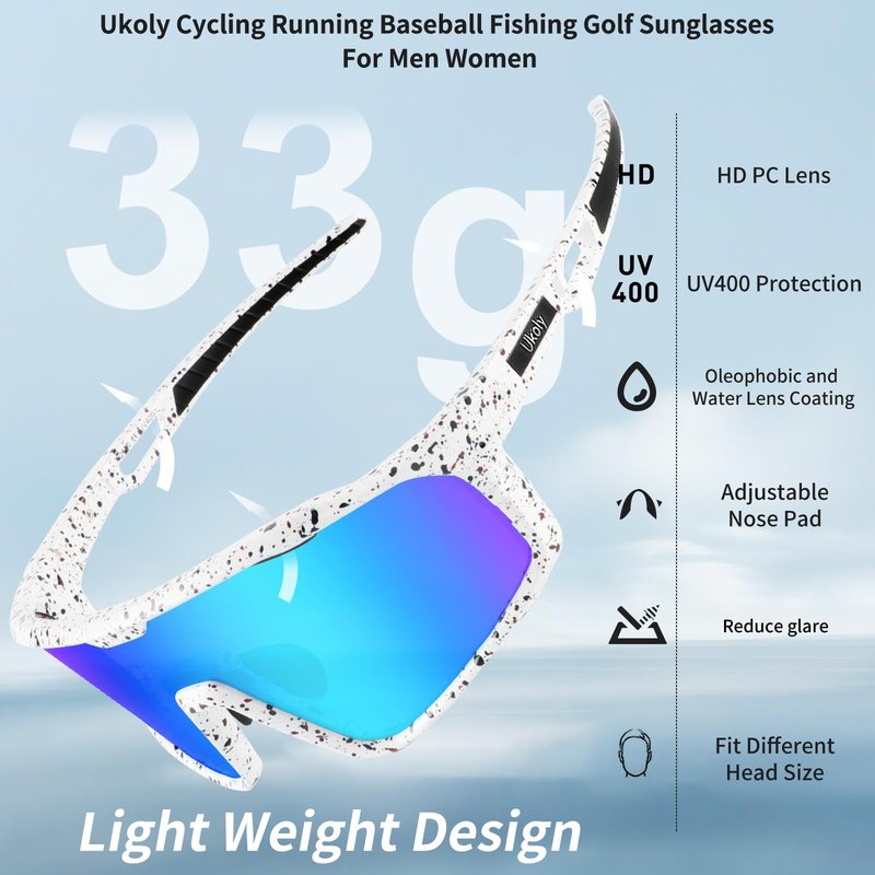 Ukoly Baseball/Running/Fishing Sunglasses Cycling Glasses For Men Women,Sport Sunglasses/Glasses HD Lens UV400 Protection TR90 Frame Windproof 620 WB