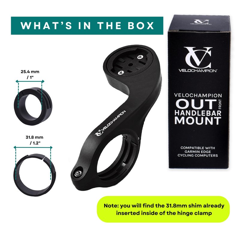 VeloChampion Out Front Bike Handlebar Mount Compatible with Garmin or Wahoo Bicycle GPS Computers. Fits Handlebar Widths 25.4-35mm