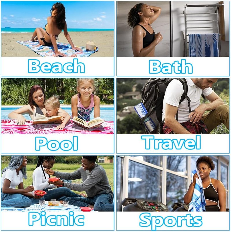 Microfiber Beach Towel - Lightweight, Quick-Dry & Sand-Free | Large Compact Travel Accessory for Pool & Camping