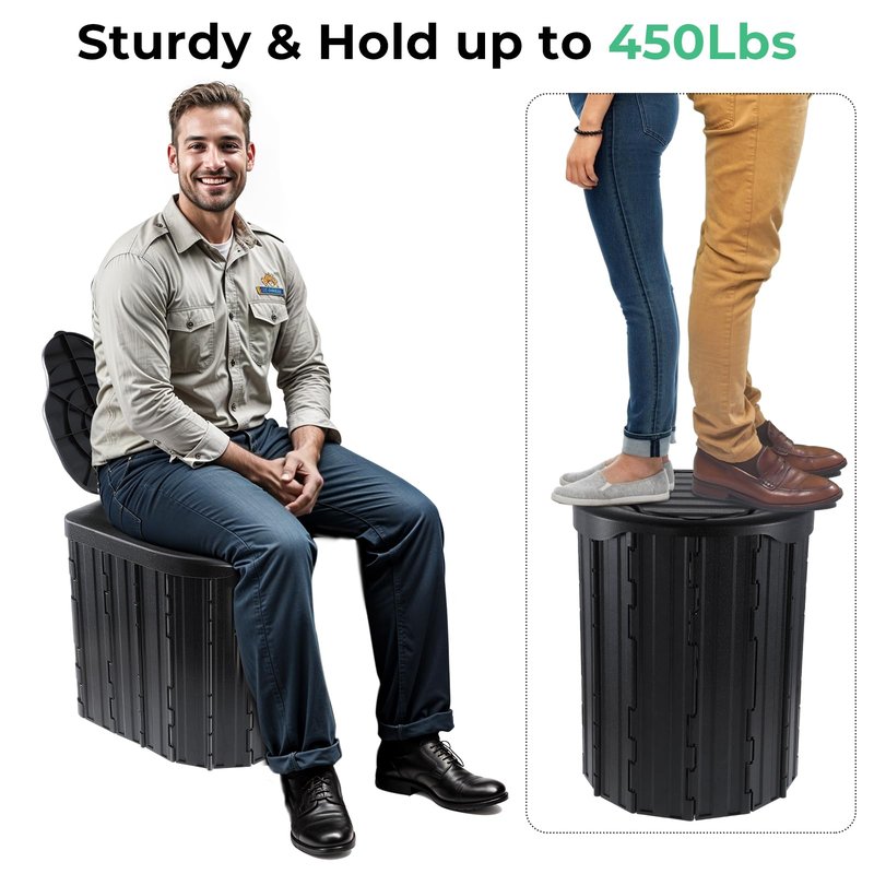 Camping Toilet, Portable Toilet for Adults, Camp Toilet with Handbag, Travel Potty for Camping, Hiking, RoadTrip, Car, Tent, Truck Drivers (black-15.7''H)
