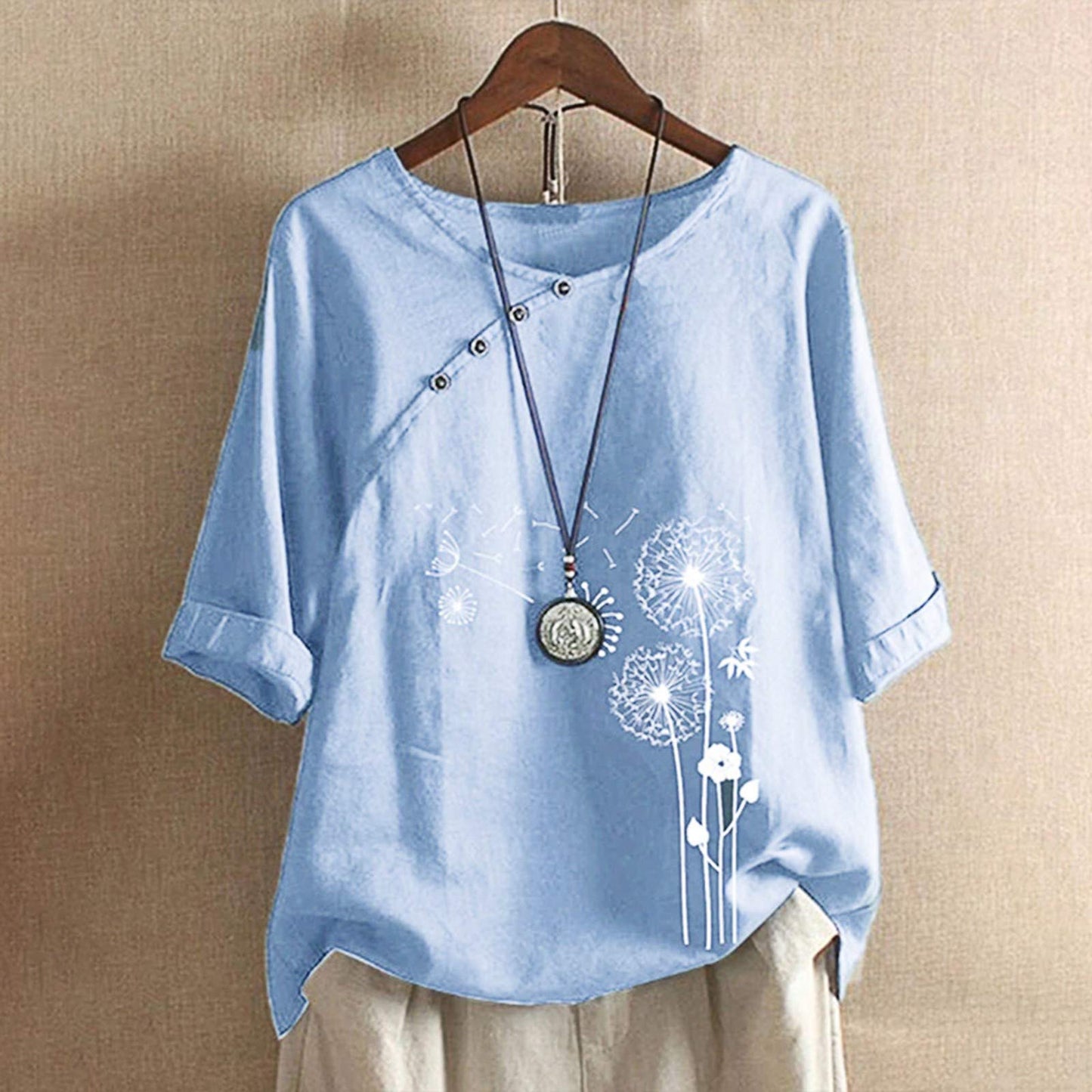 Womens Cotton Linen Short Sleeve Tops Casual Crew Neck T Shirts Embroidered Blouse Plus Size Loose Fit Summer Tunics