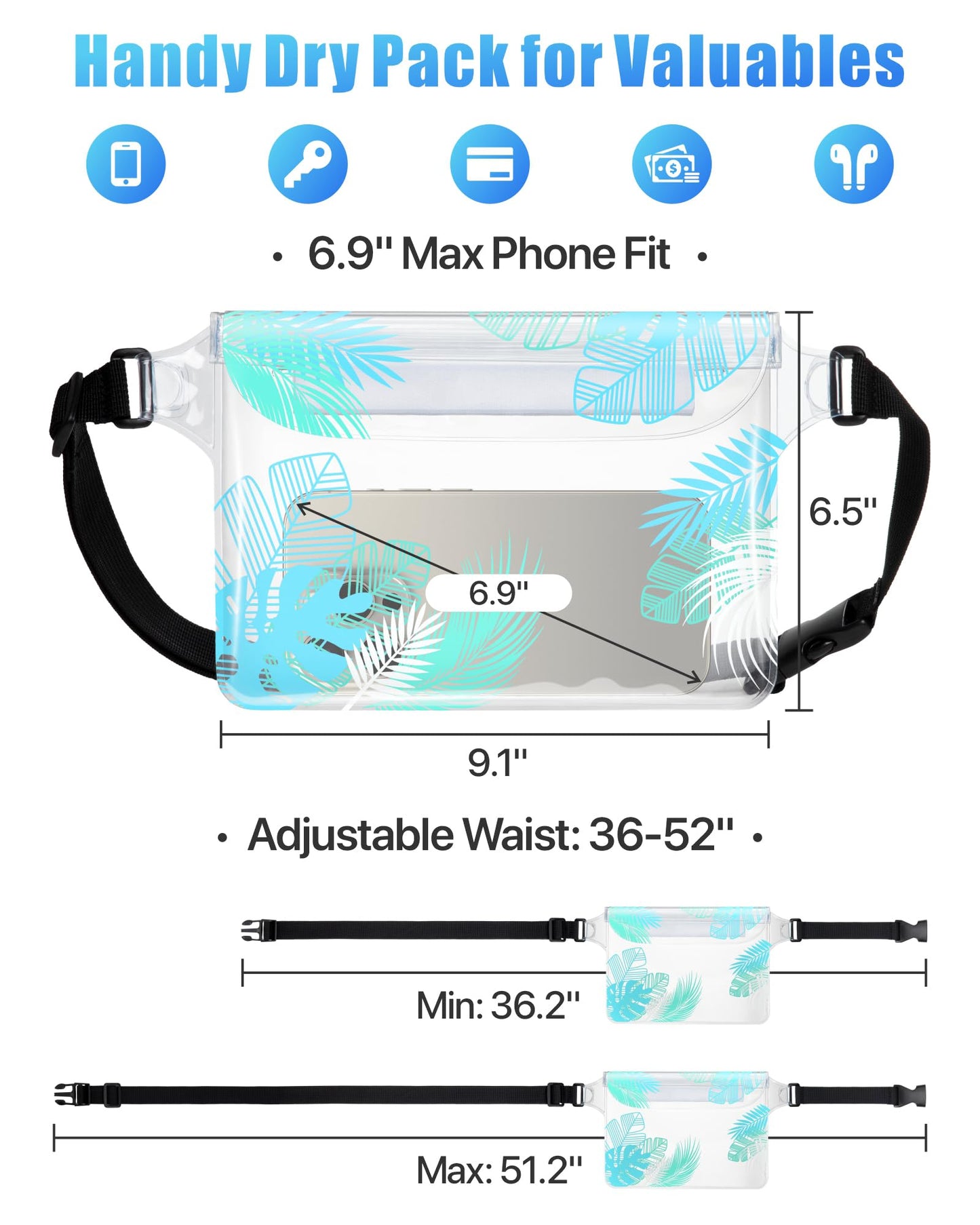 F-color Waterproof Fanny Pack - Cruise Essentials 2026 - Waterproof Pouch with Adjustable Waist Strap, Triple Zipper Roll-Top Dry Bag for Phone, Keep Passport Valuables Dry for Beach Kayaking Boating