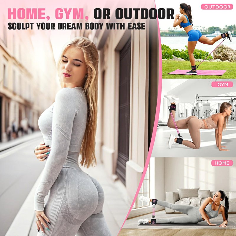 KRNIUC Ankle Resistance Bands with Cuffs, Resistance Bands for Working Out, Home Gym Workout Equipment for Women, Pilates Exercise, Hip, Leg, Glute Ankle Weights Training- Exercise Guides Included