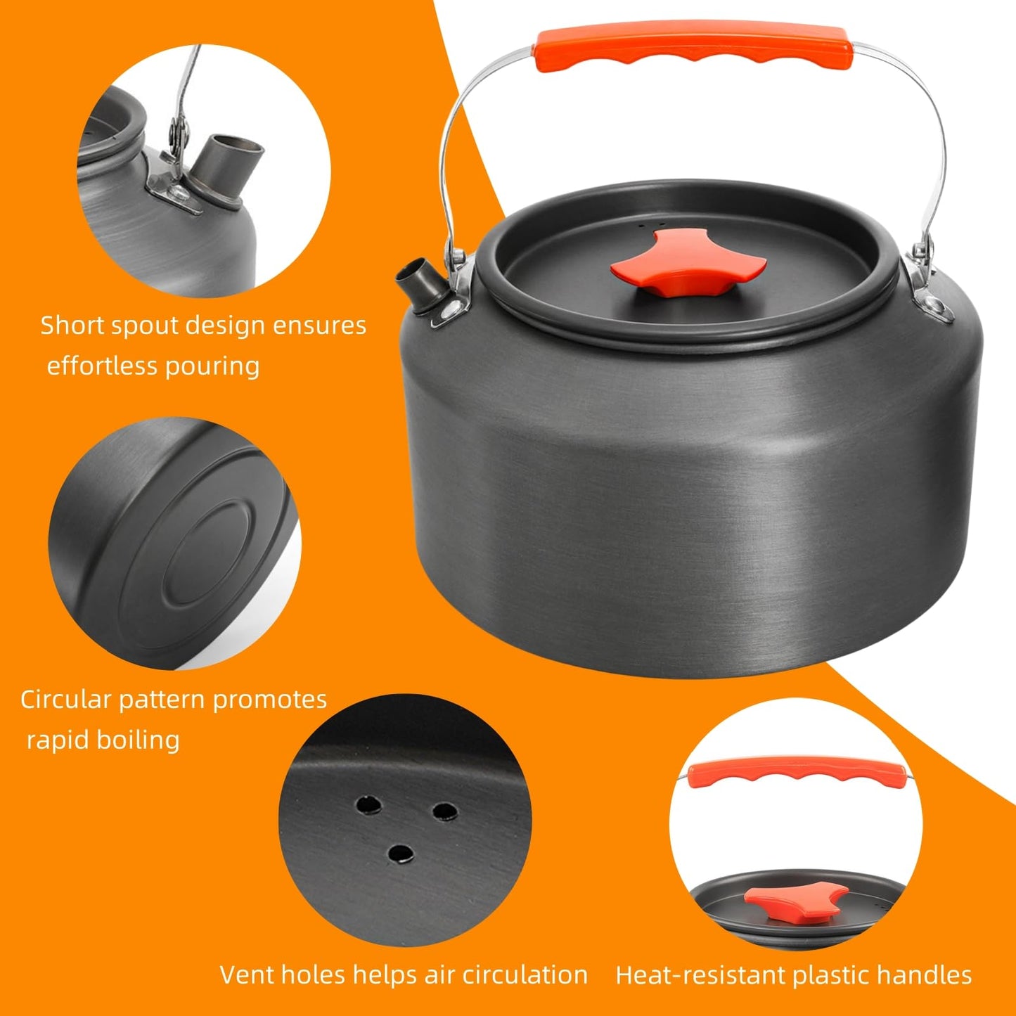 Nagpew 3 Pieces Camping Kettle, 2.5L Portable Camping Water Boiler with Storage Bag and 2 Cups, Coffee Tea Pot Set for Open Fire, Outdoor Activity, Stove, Hiking, Backpacking
