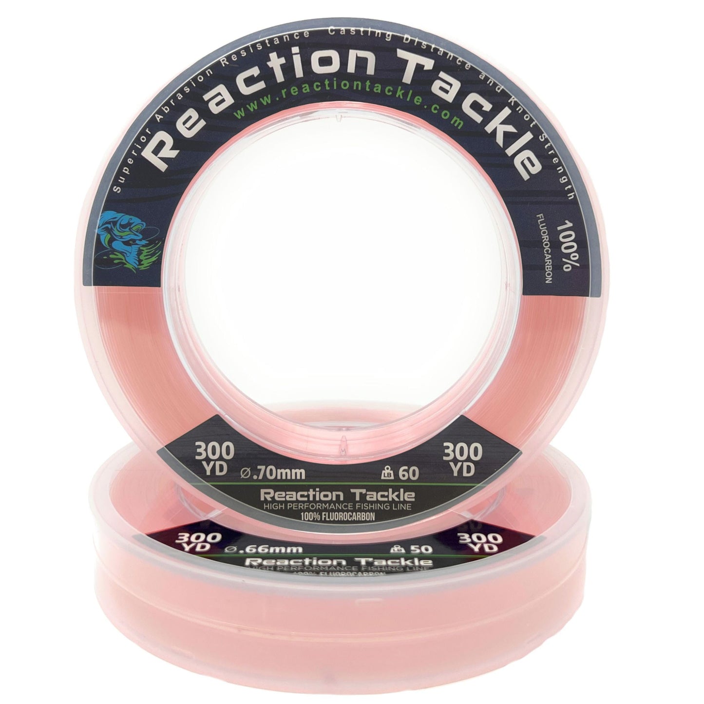Reaction Tackle 100% Pure Fluorocarbon Fishing Line - High Strength, Abrasion-Resistant, Fast-Sinking, Virtually Invisible - Saltwater and Freshwater Leader Line - Pink - 60LB 125 Yards