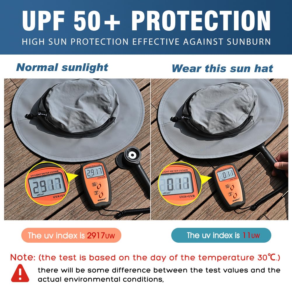TOP-EX XXL Sun Hat for Men Big Head, Breathable Wide Brim Floppy Foldable Hat, UPF 50 Adjustable Fit, Outdoor Fishing Large Head Cap, Grey (XL/XXL 25.2"-26.0")