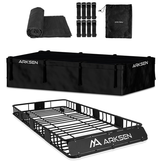 ARKSEN 84 x 39 Inch Universal 150LB Heavy Duty Roof Rack Cargo with 500D PVC Waterproof Cargo Bag, Top Luggage Holder Carrier Basket for SUV, Truck, & Car Steel Construction