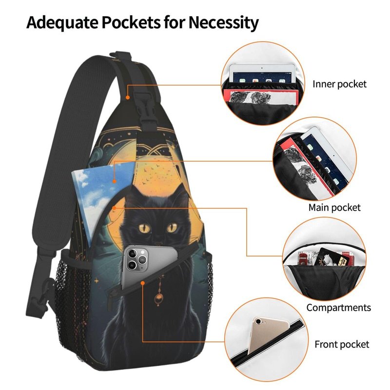 opshksog Cat Sling Bag Travel Crossbody Backpack Hiking chest Daypack Shoulder Pack for Women Adjustable Waterproof Lightweight Walking