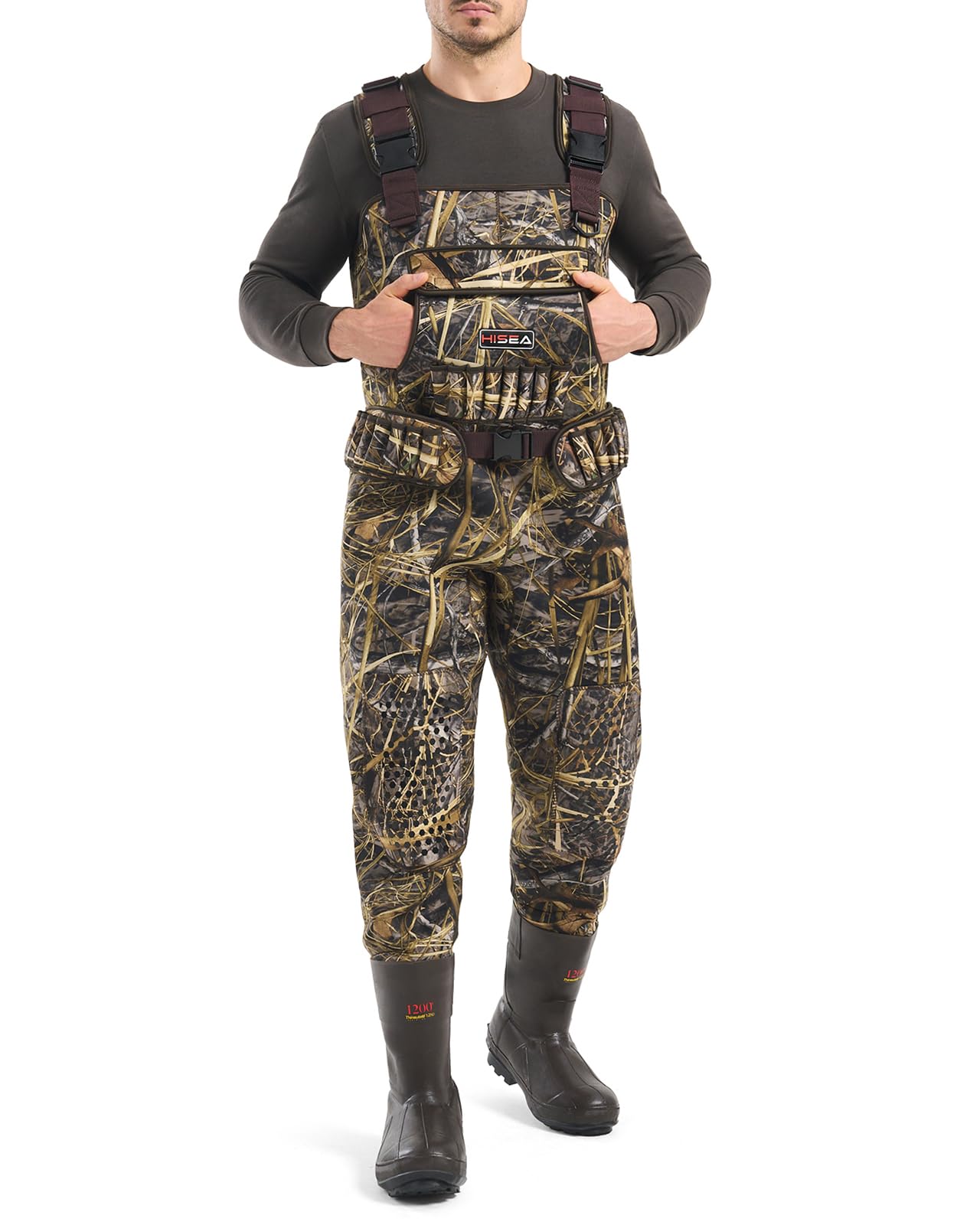 HISEA Hunting Waders for Men with 1200G Insulated Boots, Neoprene Waterproof Chest Wader, Bootfoot Fishing Waders
