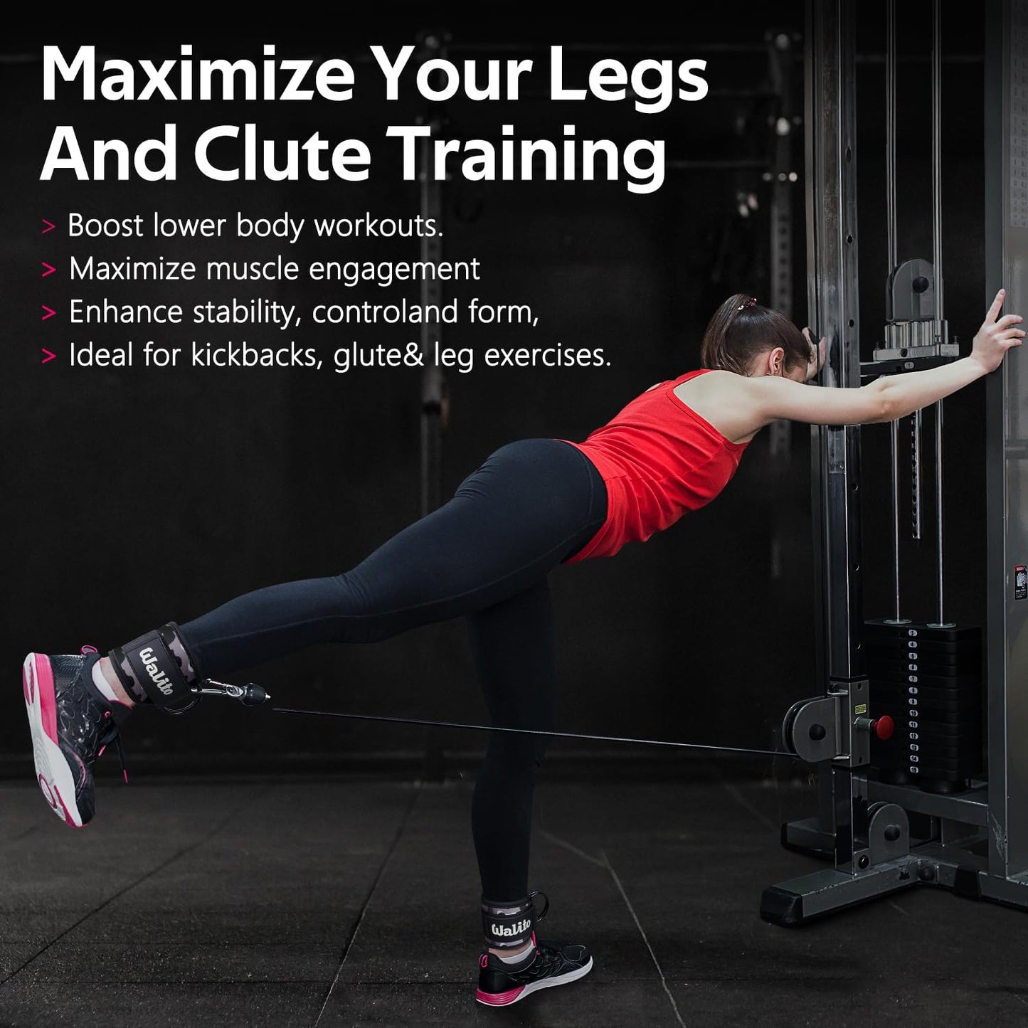 WALITO Gym Ankle Straps - Adjustable Cable Machine Accessories for Glute Kickbacks & Lower Body Workouts | Unisex