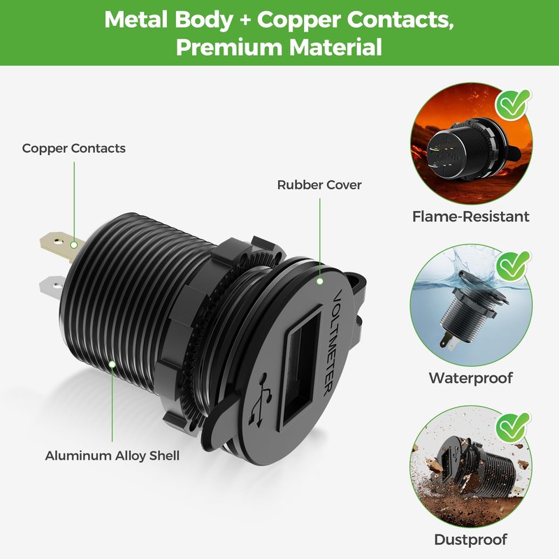 10L0L Golf Cart Quick Charge 3.1 Dual USB Charger,2 in 1 USB Ports & LED Display Voltage Meter Universal for Club Car,EZGO and Yamaha,Metal Shell Safe Charging Socket 9V-48V Wide Voltage Input