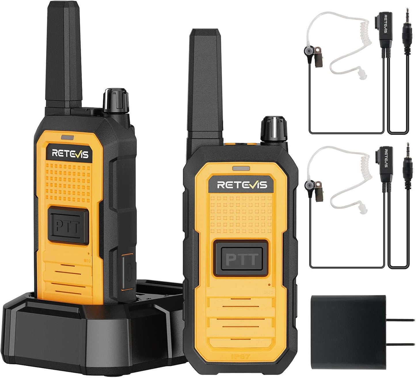 Retevis RB48A Waterproof Walkie Talkies - Long Range Two-Way Radios with Earpieces | IP67, NOAA Alerts, 23-Hour Battery (2 Pack)