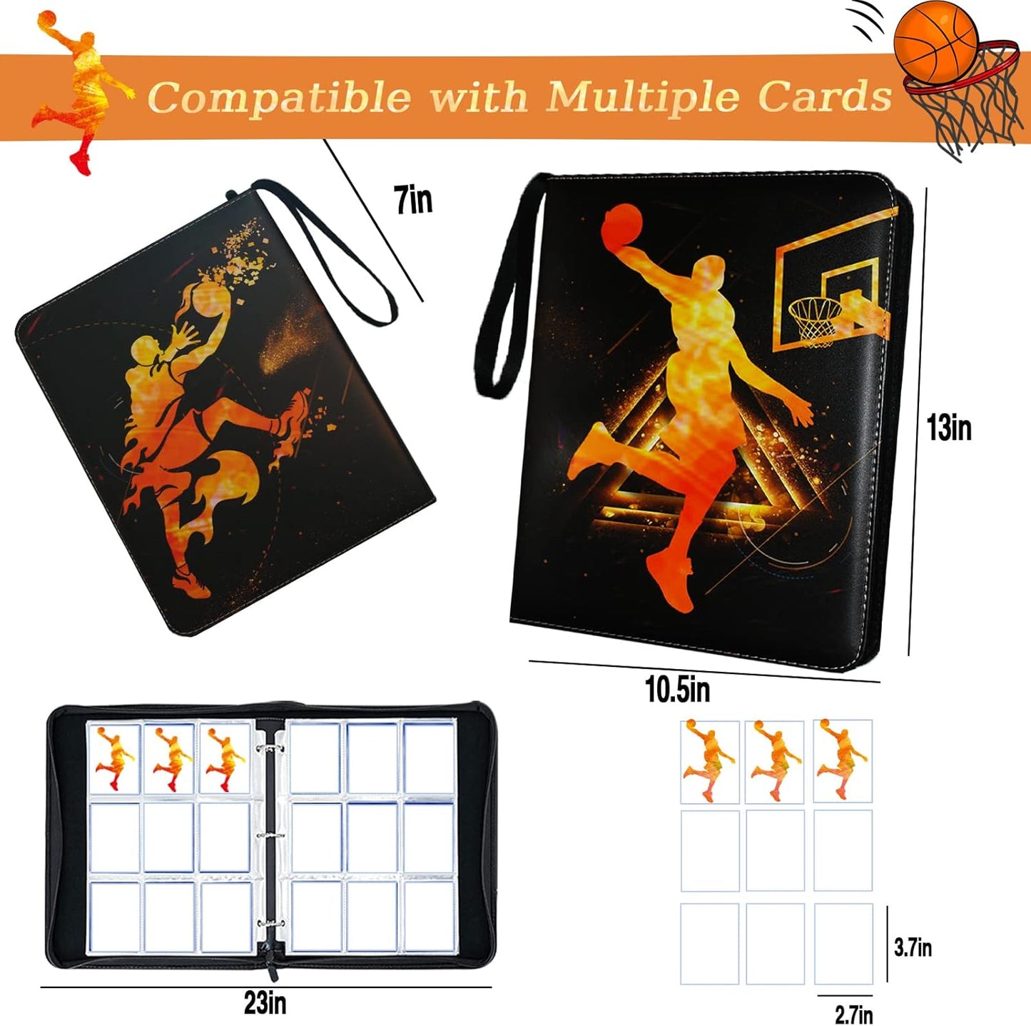 Basketball Cards Binder - 900 Pockets Trading Card Holder Album | Includes 50 Removable Sleeves